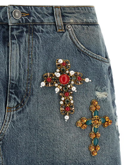 Dolce & Gabbana Blue Cotton Long Skirt