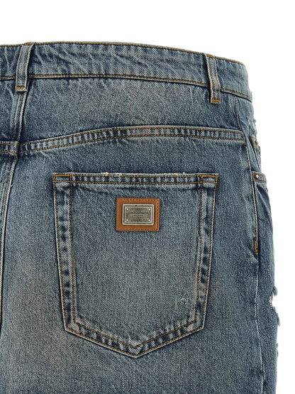 Dolce & Gabbana Blue Cotton Long Skirt