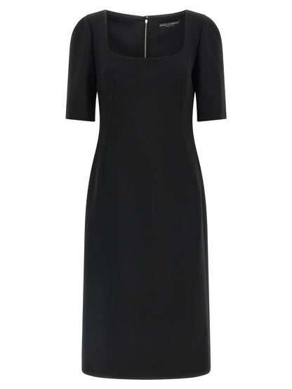Dolce & Gabbana Black Virgin Wool Midi Dress
