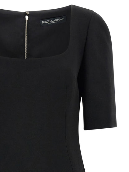 Dolce & Gabbana Black Virgin Wool Midi Dress