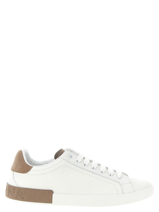 Sneakers by Dolce & Gabbana for men in suede calfskin leather beige, gray & white features an fashionable silhouette, showcasing the premium Men's Low Top Suede Calfskin Leather Sneakers in a fashionable low-top style that offers a fashionable finish for refined style.