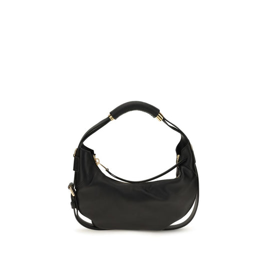 Shoulder Crescent Bag by Moschino for women in bos taurus calf leather black & signature presents a versatile silhouette, showcasing a secure zipper and versatile with versatile shoulder-strap & handle for a sophisticated look.