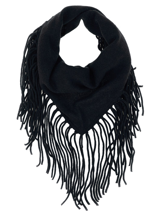 Scarf by P.A.R.O.S.H. for women in cashmere black showcases a on trend silhouette, artfully capturing the on trend essence of the Cashmere Wrap Triangular Fringes Scarf design with a sophisticated finish.