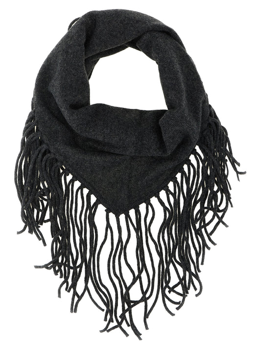 Scarf by P.A.R.O.S.H. for women in cashmere dark-gray & gray presents a effortlessly chic silhouette, artfully capturing the essence of the effortlessly chic Cashmere Foulard Triangular Fringes Scarf design for a sophisticated look.