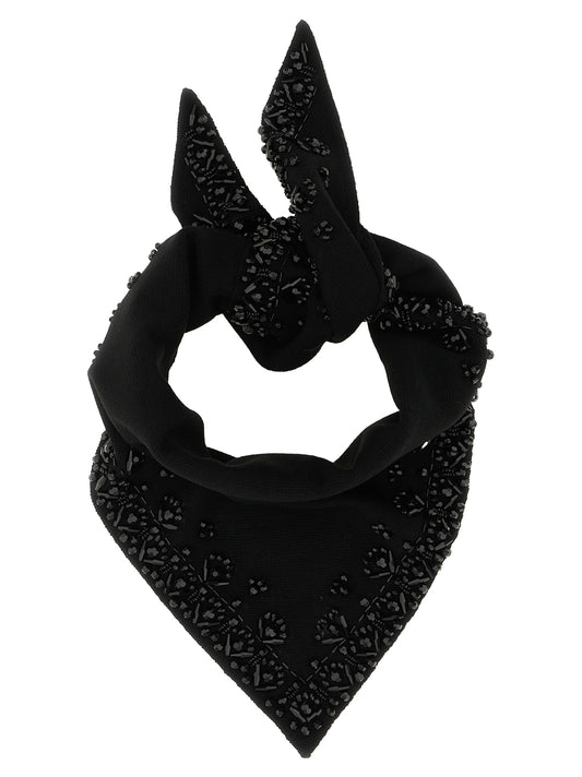 Scarf by P.A.R.O.S.H. for women in cashmere wool black, patterned & floral features a timeless silhouette, artfully capturing the essence of the timeless Cashmere Wool Foulard Triangular Scarf design for a sophisticated look.