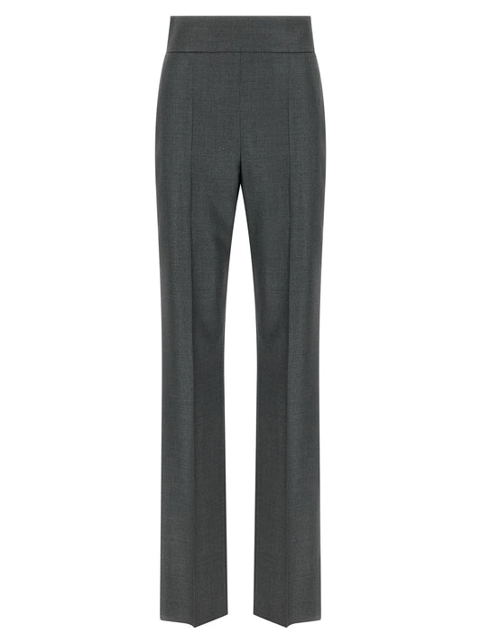 Trousers by Valentino Garavani for women in silk & virgin wool gray features an on trend silhouette, showcasing a sophisticated straight-leg with a long and high rise for an on trend finish.