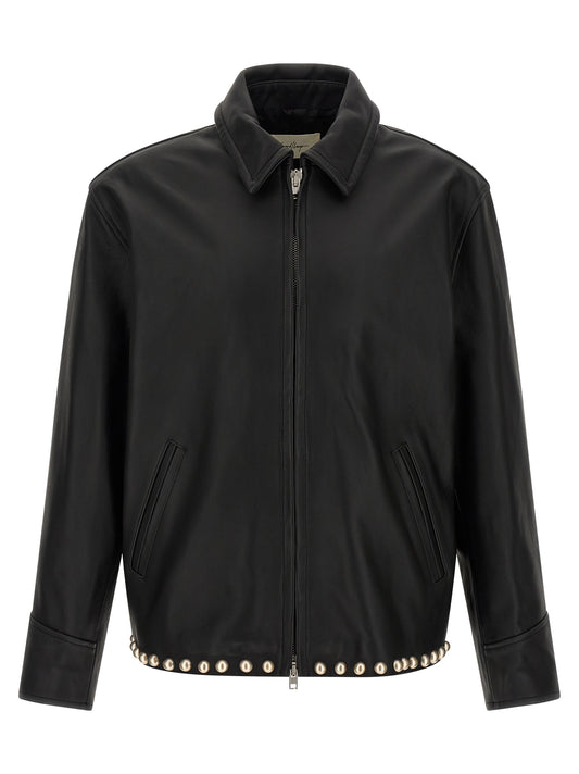 Jacket by SECOND/LAYER for men in calfskin leather black & silver presents a impeccable silhouette, showcasing distinct pockets and a impeccable for a sophisticated finish.