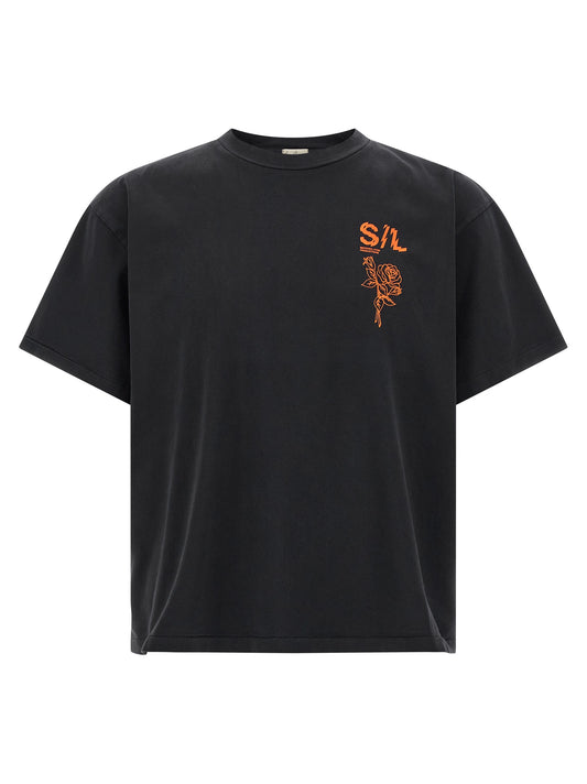 T-Shirt by SECOND/LAYER for men in cotton black, orange, pink & print features an edgy silhouette, meticulously detailed with a sophisticated and for a truly edgy finish.