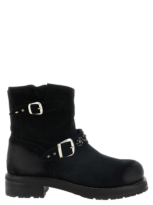 Ankle Biker Strap Boots by SECOND/LAYER for men in suede calfskin leather black & silver showcases a impeccable silhouette as Rider Men's Suede Calfskin Leather Ankle Biker Strap Boots, artfully defined by a impeccable and a impeccable .