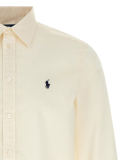 Polo Ralph Lauren Pony Women's Long-Sleeve Cotton Blouse - Beige Navy