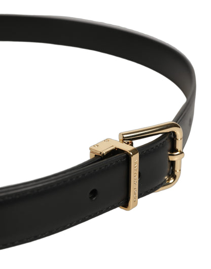 Dolce & Gabbana Black Classic Leather Gold Tone Buckle Belt