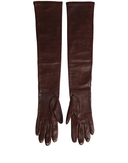 Dolce & Gabbana Brown Genuine Leather Long Elbow Length Gloves