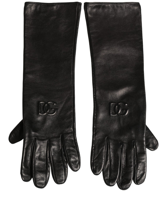 Gloves by Dolce & Gabbana for women in leather black presents a refined silhouette, showcasing the refined gloves design with functional for a premium look.