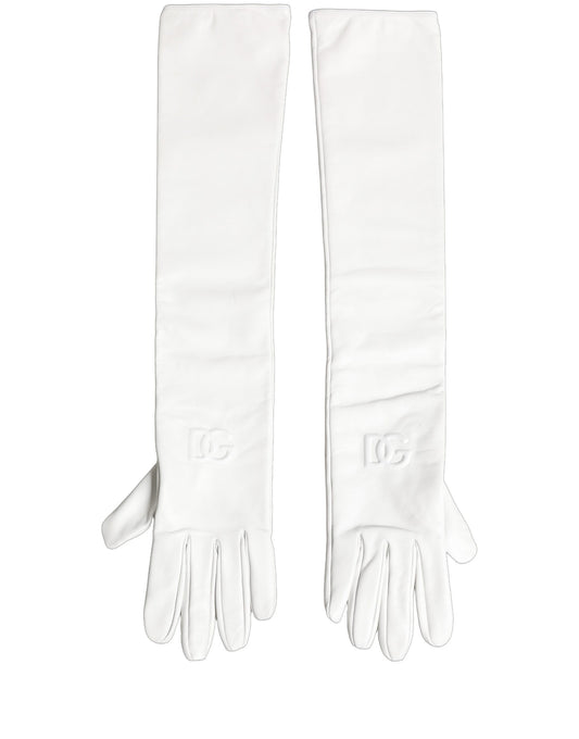 Gloves by Dolce & Gabbana for women in leather white features an distinguished silhouette, showcasing specialized and a refined gloves design for a sophisticated distinguished aesthetic.