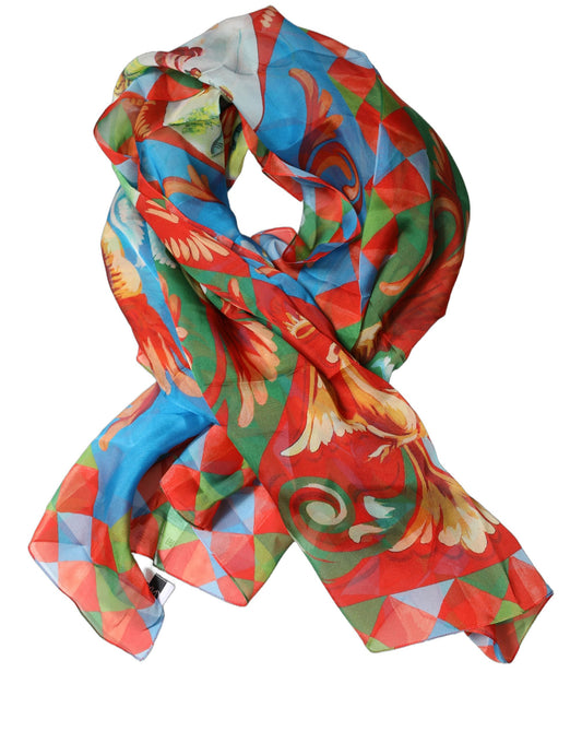 Scarf by Dolce & Gabbana for women in silk multicolor & patterned showcases a warm silhouette from the Silk Foulard Square Scarf collection, offering a warm drape that exudes sophisticated luxury.