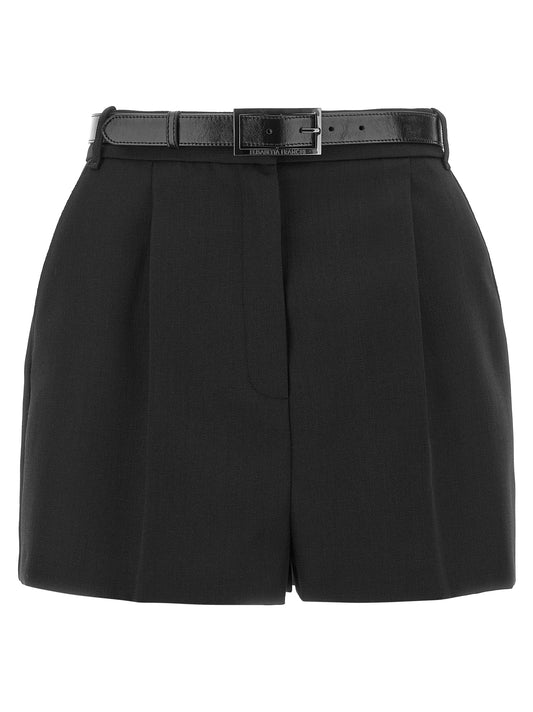 Bermuda Shorts by Elisabetta Franchi for women in virgin wool black features a sartorial silhouette, showcasing a sartorial and short with a sophisticated high rise for a sartorial look.