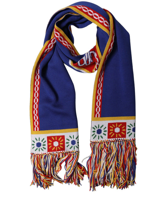 Scarf by Dolce & Gabbana for women in cashmere virgin wool black, blue, red, yellow, patterned & floral features a snug silhouette, perfectly showcasing the elegant drape and premium finish of the Cashmere Virgin Wool Rectangular Scarf.