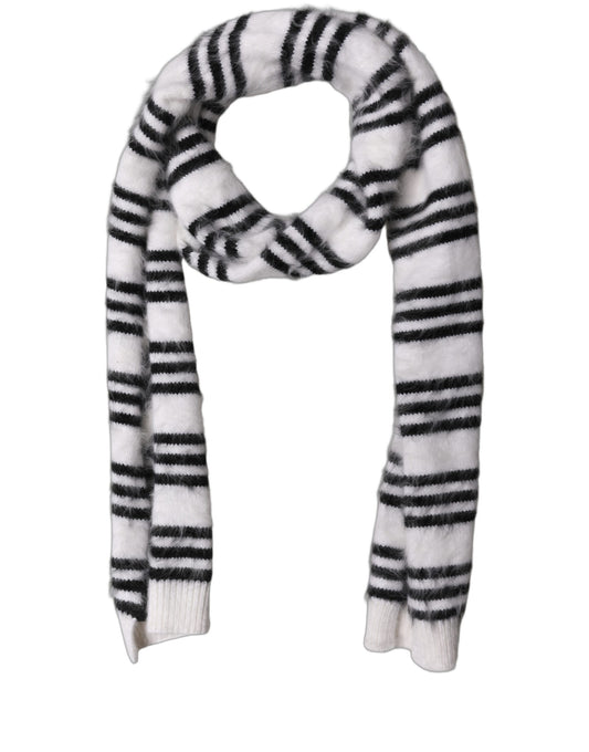 Scarf by Dolce & Gabbana for women in angora & nylon black, white & striped features a snug silhouette, perfectly showcasing the elegant drape and premium finish of the Angora & Nylon Neck-Warmer Scarf.