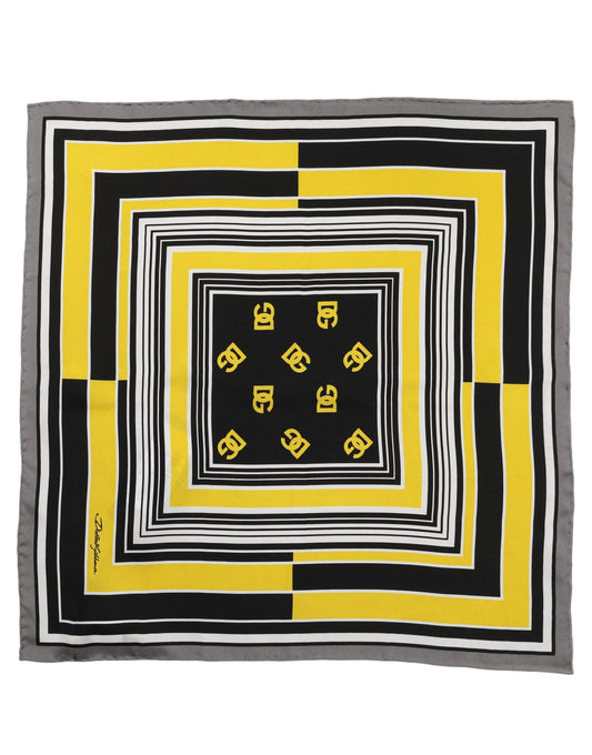 Scarf by Dolce & Gabbana for women in silk black, gray, yellow, patterned & signature showcases a eye catching silhouette, artfully capturing the essence of the eye catching Silk Foulard Square Scarf design for a sophisticated look.