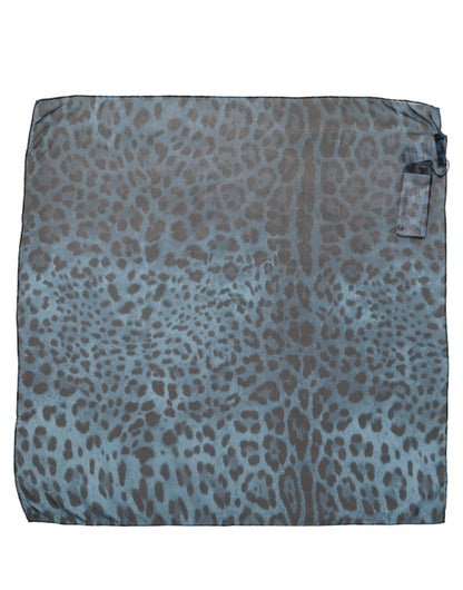 Dolce & Gabbana Blue Leopard Print Silk Square Foulard Scarf