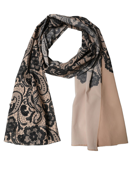Scarf by Dolce & Gabbana for women in silk lace & mesh beige, black, nude, patterned & floral showcases a on trend silhouette, artfully capturing the on trend essence of the Silk Lace & Mesh Rectangular Scarf design with a sophisticated finish.