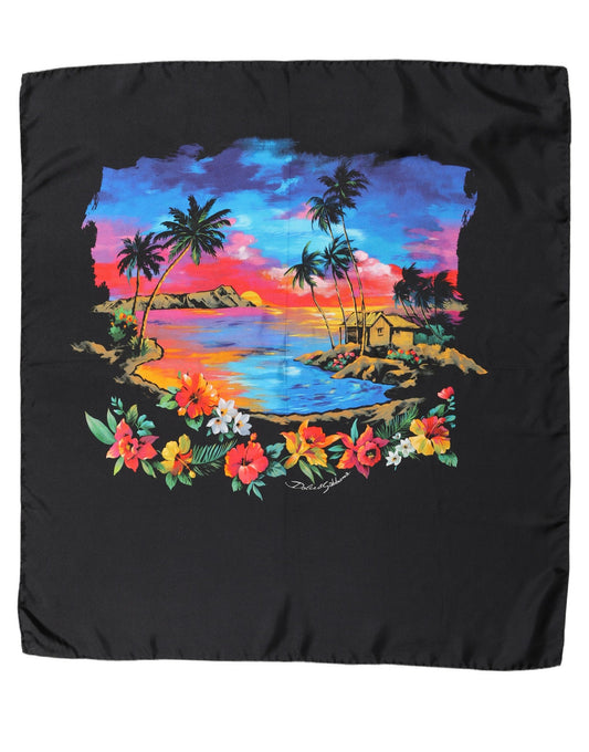 Scarf by Dolce & Gabbana for women in silk black & print features a timeless silhouette, artfully capturing the essence of the timeless Silk Foulard Square Scarf design for a sophisticated look.