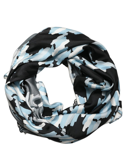 Dolce & Gabbana Black Blue Abstract Silk Shawl Stole Scarf
