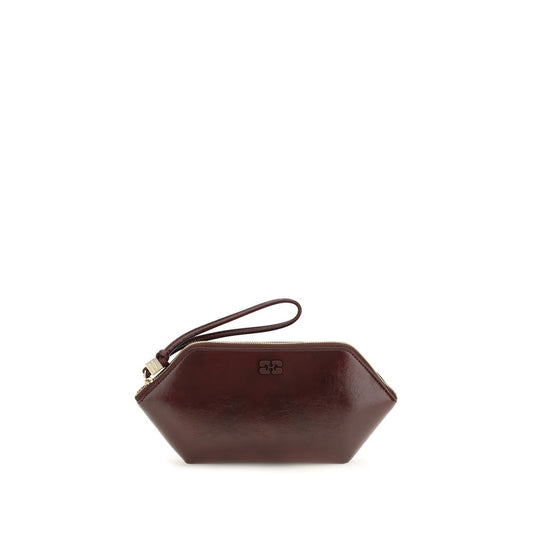 Compact Makeup Bag by Ganni for women in polyurethane polyester & organic cotton bordeaux & signature features a on trend silhouette, showcasing the on trend design of the Bou Polyurethane Polyester & Organic Cotton Compact Makeup Bag with a secure zipper, ample , and versatile shoulder-strap & handle.