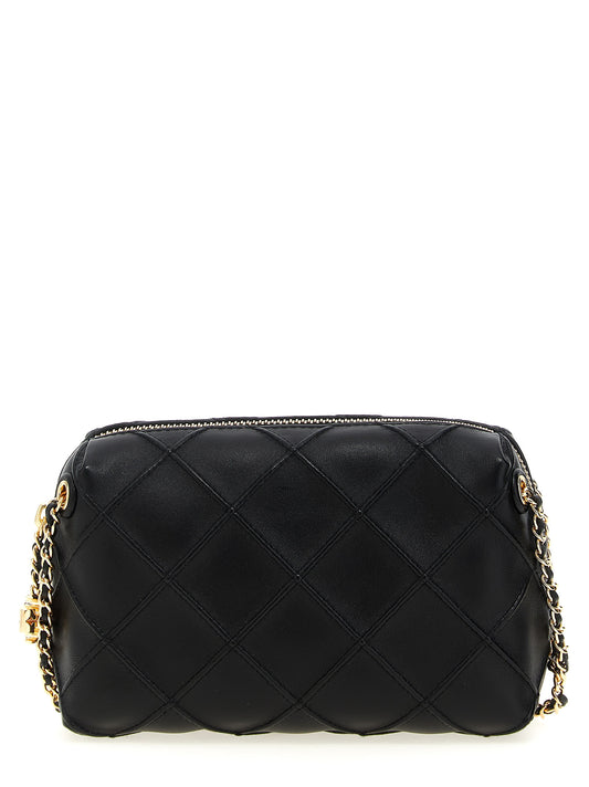 Crossbody Handbag by Tory Burch for women in lamb leather black & patterned features a versatile chic silhouette, meticulously detailed with a secure zipper, ample , and versatile crossbody-strap & shoulder-strap.