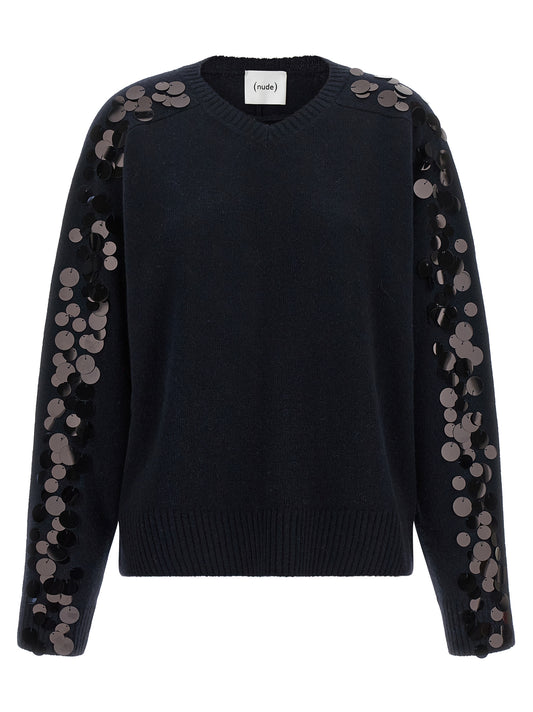 Cardigan by NUDE for women in polyamide wool & sequins blue & nude presents a textural silhouette, artfully finished with a textural v-neck neckline and for a sophisticated, textural look.