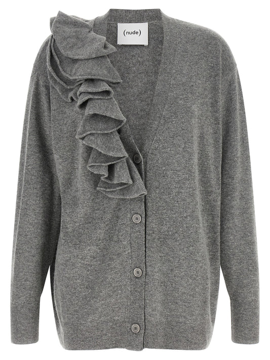 Cardigan by NUDE for women in cashmere viscose gray & nude features a nuanced silhouette with a refined v-neck neckline and nuanced detailing for a sophisticated look.