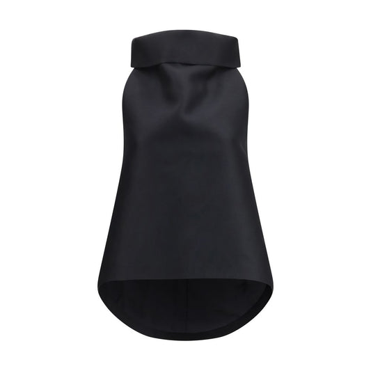 Shirt by Balenciaga for women in wool & silk black showcases a sublime silhouette, artfully detailed with a sublime asymmetric high-neck neckline and sleeveless for a sophisticated, sublime finish.