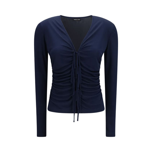 Shirt by Giorgio Armani for women in viscose blue, featuring a nuanced long-sleeve and nuanced v-neck neckline for a sophisticated finish.