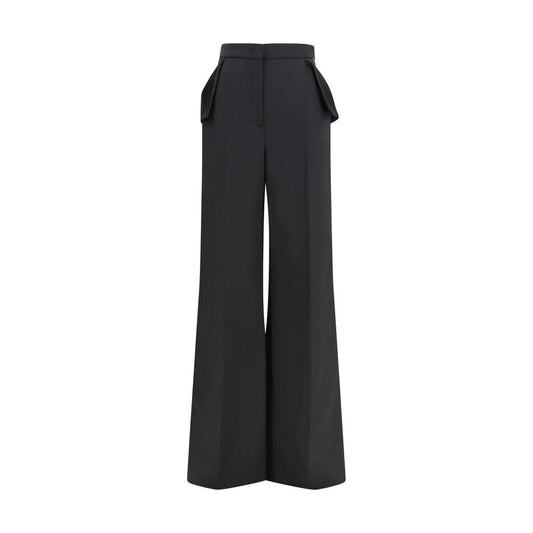 Pants by Nissa for women in polyester wool & satin black features an on trend silhouette with a high rise and regular-fit & wide cut in an elegant long for a sophisticated look.