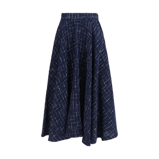 Skirt by Sara Roka for women in cotton polyester wool & polyamide blue, patterned & checked showcases a dramatic silhouette, artfully capturing the essence of the Women's Cotton Polyester Wool & Polyamide Long Skirt in a dramatic long cut for a refined look.