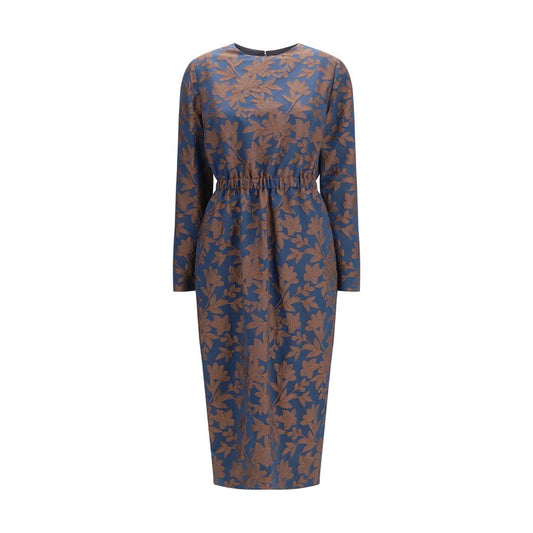 Dress by Sara Roka for women in stretch polyamide polyester multicolor, patterned, floral & jacquard features an cute silhouette, detailed with a long-sleeve and round neckline that elegantly flows into a cute knee long.
