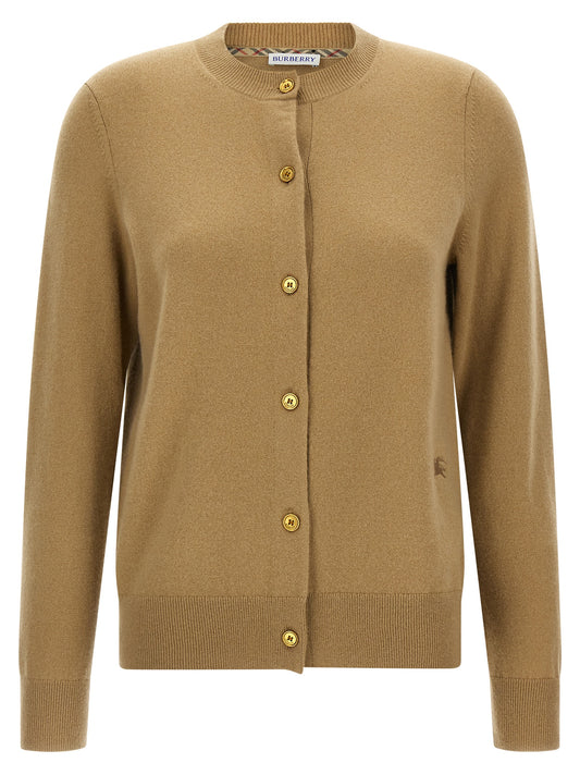 Cardigan by Burberry for women in polyamide & cashmere beige, camel, gold & signature presents a textural silhouette, artfully finished with a textural and for a sophisticated, textural look.