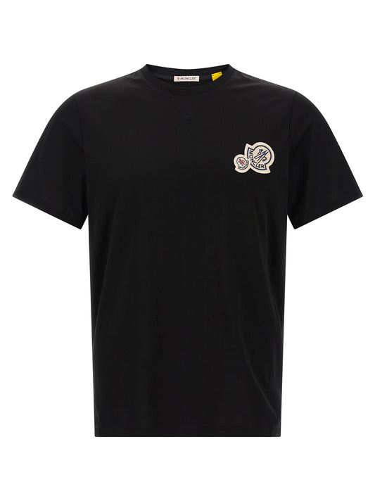 T-Shirt by Moncler for men in cotton felt black & signature showcases a unassuming silhouette, artfully detailed with a refined and unassuming short-sleeve for a sophisticated, contemporary look.