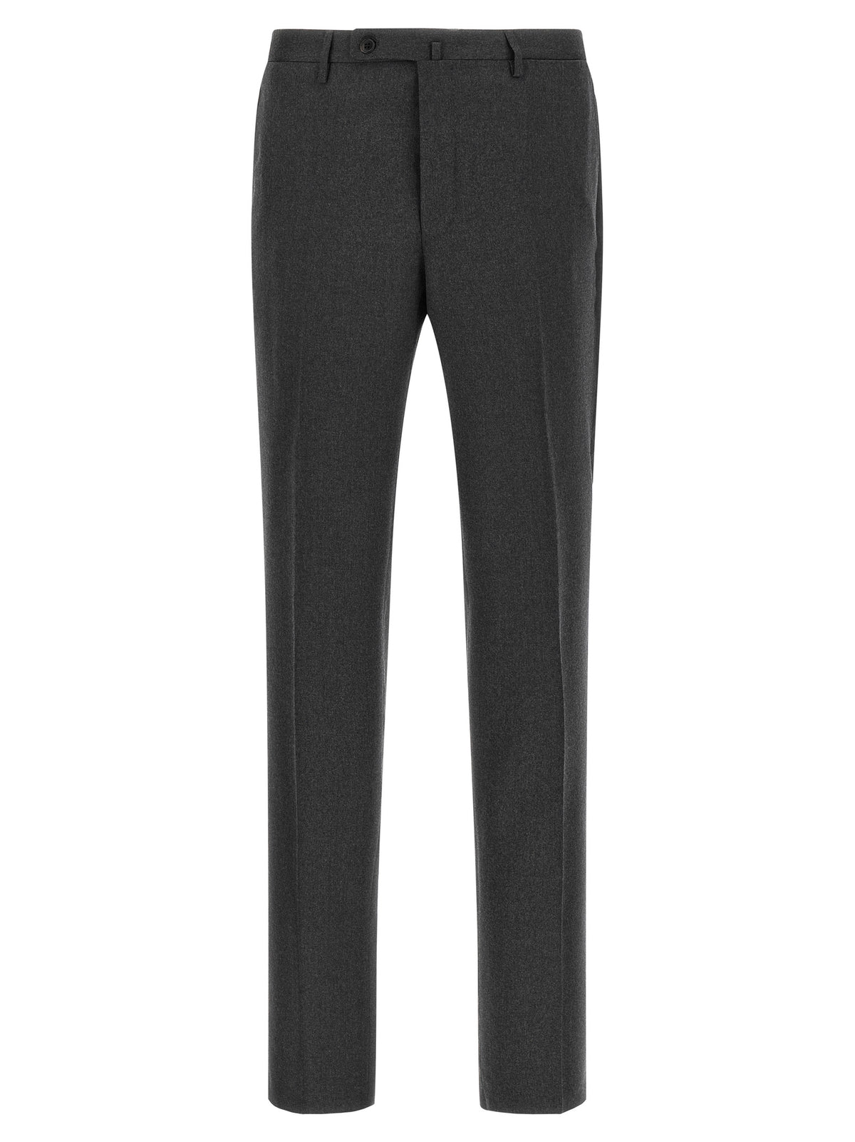Trousers by Incotex for men in virgin wool gray features a sculptural silhouette, showcasing a sculptural straight and long with a sophisticated for a sculptural finish.