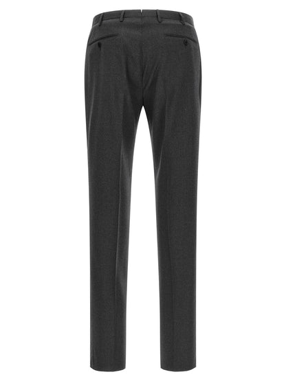Trousers by Incotex for men in virgin wool gray features an on trend silhouette, showcasing a sophisticated straight with a long and for an on trend finish.