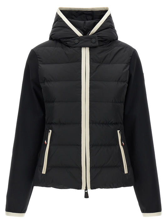Hooded Cardigan by Moncler Grenoble for women in polyamide black & signature features a dramatic silhouette, showcasing a sophisticated hooded neckline and dramatic detail for a timeless, premium look.