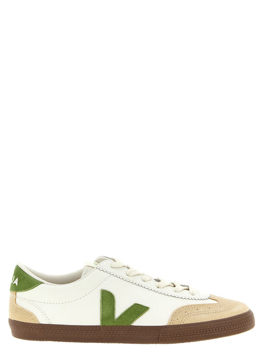 Athletic Sneakers by Veja for men in suede leather & rubber beige, brown, green & white features an exquisite silhouette, showcasing the premium low-top style of the Men's Low Top Suede Leather & Rubber Athletic Sneakers with an exquisite finish.