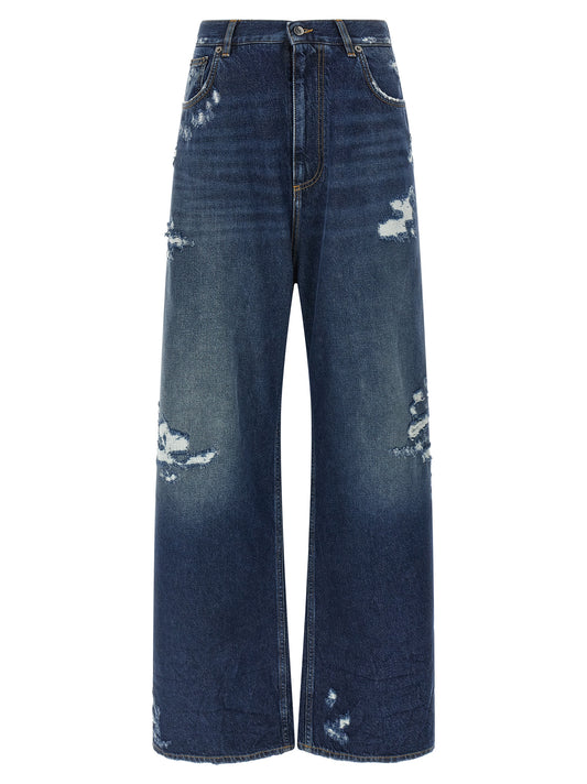 Jeans by Dolce & Gabbana for women in denim cotton dark-blue features an refined tailoring silhouette, showcasing a premium wide with a and long cut for a refined tailoring look.