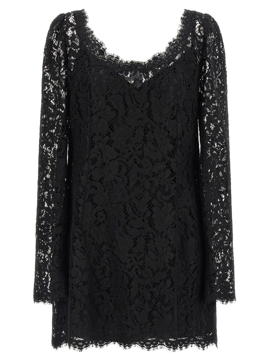 Dress by Dolce & Gabbana for women in cotton & lace black, natural & floral features an cute silhouette, detailed with a long-sleeve and that elegantly flows into a cute short mini.