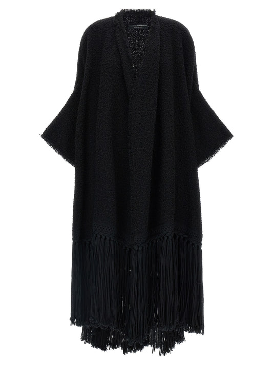 Cardigan by Dolce & Gabbana for women in silk cashmere virgin wool black presents a textural silhouette, artfully finished with a textural and for a sophisticated, textural look.