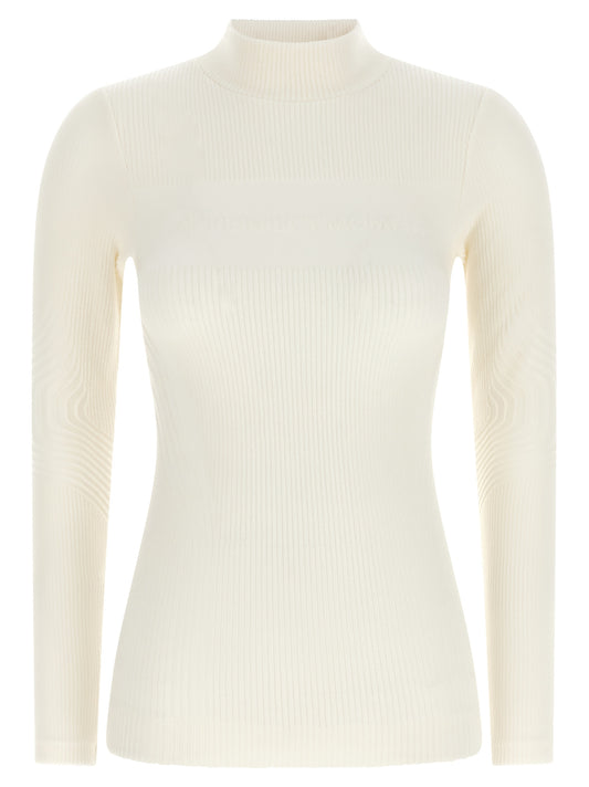 Cardigan by PERFECT MOMENT for women in lycra white & patterned features a nuanced silhouette with a refined high-neck neckline and nuanced detailing for a sophisticated look.