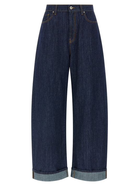 Jeans by P.A.R.O.S.H. for women in denim cotton brown & dark-blue features an sartorial relaxed-fit & wide and long with a cut for a sartorial finish.