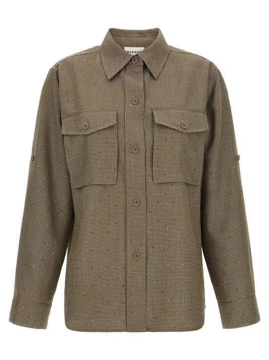 Blouse by P.A.R.O.S.H. for women in wool polyester & rhinestone brown, patterned & houndstooth showcases a sublime silhouette, artfully detailed with a sublime and long-sleeve for a sophisticated, sublime finish.