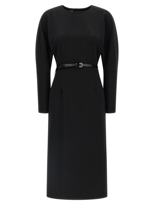 Dress by P.A.R.O.S.H. for women in polyester leather black & silver features an eye catching silhouette with a sophisticated crew neckline, elegant long-sleeve, and a refined midi for a eye catching aesthetic.