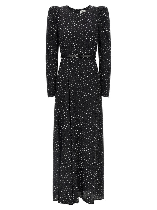 Dress by P.A.R.O.S.H. for women in leather metal & silk black, silver & print features an cute silhouette, detailed with a long-sleeve and round neckline that elegantly flows into a cute long.